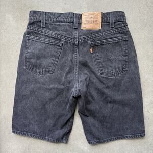 Vintage Levis 550 Shorts Mens 32x11 Black Orange Tab Denim Jorts Made In USA VTG